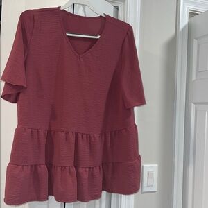 Red V-Neck Tiered Blouse